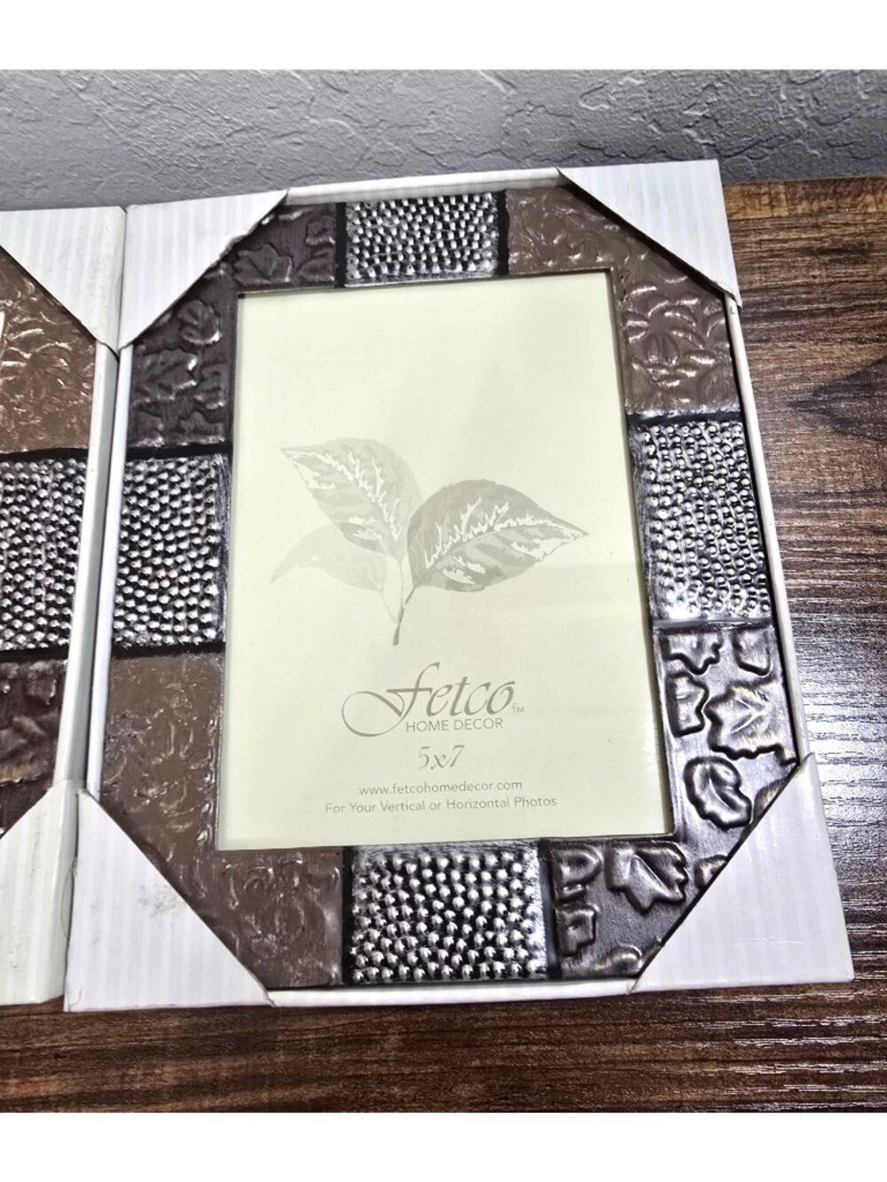 NWB Set 2 Fetco 5x7 Picture Frames With Textured Bronze & Silver Design - Picture 3 of 7
